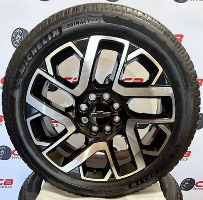 NEW Chevrolet Silverado 1500 EV 24” OEM Machined Gloss Black Wheels And Tires - Image 1 of 4