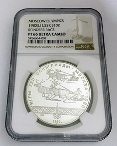 Hn Russia. 1980 Olympics Coat Of 10 Rubles Ag Y#185 NGC Pf 66 Ultra Cameo r324 - Picture 1 of 2