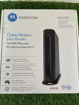Motorola MG7540 16x4 DOCSIS 3.0 Cable Modem Plus AC1600 WiFi Router New Open Box - Image 1 of 4
