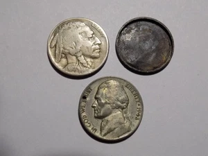 Pair of Hollow Coins - 1943 Jefferson Silver War Nickel and 1919 Buffalo Nickel - Picture 1 of 3
