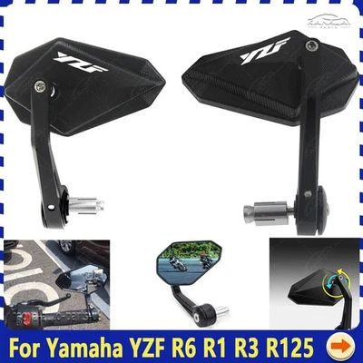 1 Pair For Yamaha YZF R6 R1 R3 R125 7/8" Handle Bar End Side Rearview Mirrors Foto 1 de 4