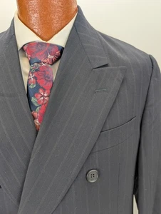 Mani Giorgio Armani Blazer Mens 40L Navy Blue Double Breasted Coat Peak Chalk - Picture 1 of 10