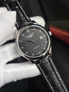 Reloj Longines Master Automático Esfera Negra Diamante Fecha Correa Cuero - Imagen 1 de 8