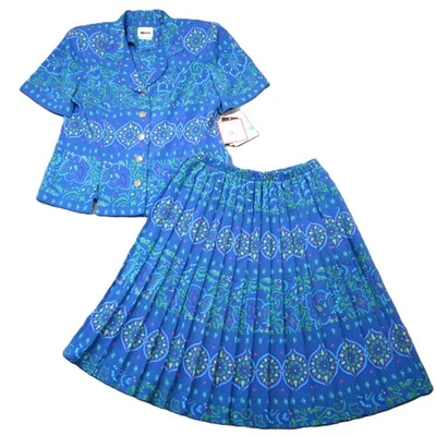 Conjunto Blazer Falda Plisada Leslie Fay De Colección 12 Azul Verde Geométrico Años 80 90 Trabajo NUEVO Foto 1 de 4