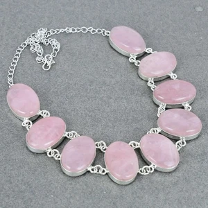 Natural Pink Rose Quartz Gemstone 925 Sterling Silver Jewelry Necklace Sz-17-18" - Picture 1 of 4