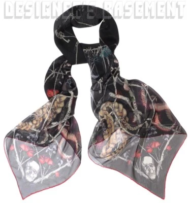 ALEXANDER MCQUEEN black Moon Sun Keys DEVIL TRAP silk chiffon 52" scarf NWT Auth - Image 1 of 4