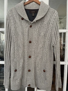 Tasso Elba Cardigan Sweater Wool Blend Cable Knit Gray Cosby Cobain SZ M - Picture 1 of 7