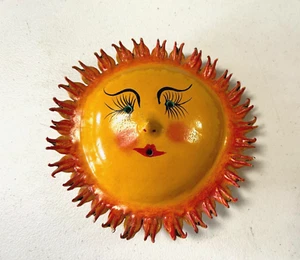 Vintage Wooden Mexican Sun Mask Made out of Coconut Shel Folk Art - Picture 1 of 6