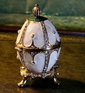 Vintage Egg Trinket Box Hinged Cloisonne Jewelled Enamel Rhinestone Diamante - Foto 1 di 11