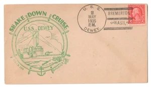 USS DEWEY DDG-105 • 1935 Navy Naval RICHELL USCS CACHET Cover • BREMERTON WASH - Bild 1 von 1