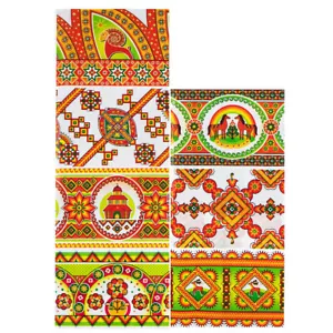 7 Folk Animal, Floral & Church Motifs in Red, Green & Ye... Heat Shrink Sleeves - Picture 1 of 2