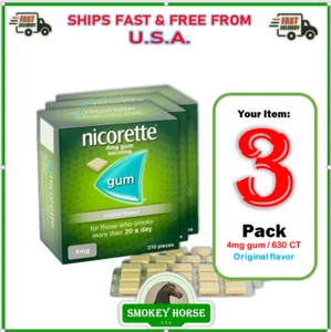 3 x Nicorette ORIGINAL Flavour Gum 4 MG 210 Pieces "USA SELLER-SHIPS SUPER FAST" - Picture 1 of 1