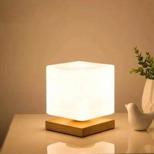 Modern Glass Shade Table Lamp Wooden Lamp Base Table Light Home Office Desk Lamp - Picture 1 of 12