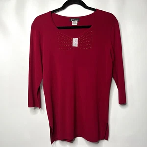 Di Moda Shirt Women XXL Red 3/4 Sleeve Beaded Rayon Ladies Top - Picture 1 of 15