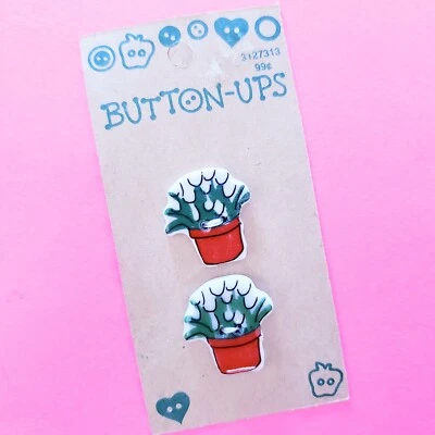 Vintage Button-Ups Buttons Westrim Crafts Potted Plants White Green Terra Cotta  - Image 1 of 3