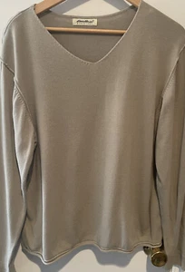 VTG Eddie Bauer Women Sweater X-Large Tan Classic Knit V-Neck 90's Exposed Seams - Picture 1 of 5
