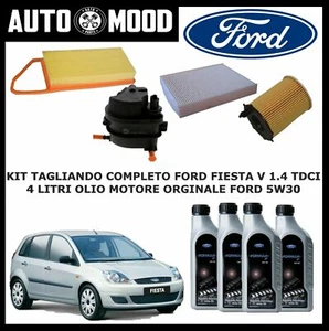 KIT TAGLIANDO FORD FIESTA V 1.4 TDCI CB1 50KW 68CV FILTRI + OLIO FORD F 5W30 - Foto 1 di 3