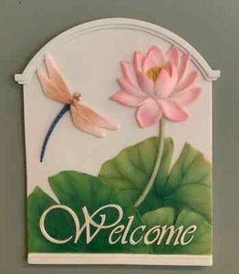 Ibis and Orchid Design Dragonfly and Waterlily Welcome Sign - NEW - Picture 1 of 4