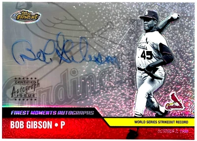2002 Topps Finest Finest Moments Autographs Refractor Bob Gibson Auto #FMA-BG - Image 1 of 2