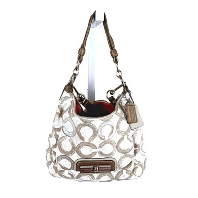NWOT Coach Kristin Sequin Op Art Hobo Bag Tan Pink Logo L1082-16791 Shoulder - Image 1 of 4