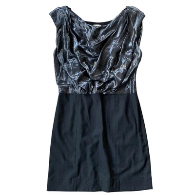Mini Vestido Shoshanna Seda Drapeado Brillo Cóctel Gris Metálico Negro Talla 8 Foto 1 de 4