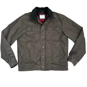 Old Navy Men M Barn Chore Coat Flannel Lined Green Canvas Jacket Corduroy Collar - Picture 1 of 10