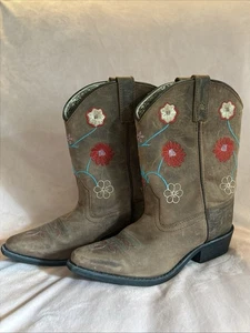 Floral Smoky Mountain Boots Kids Girls Embroidered Size 2.5 R Brown Leather - Picture 1 of 12
