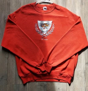 Vintage Jerzees - Red Pullover Sweatshirt – Embroidered Tiger Crest Huron Size L - Picture 1 of 15