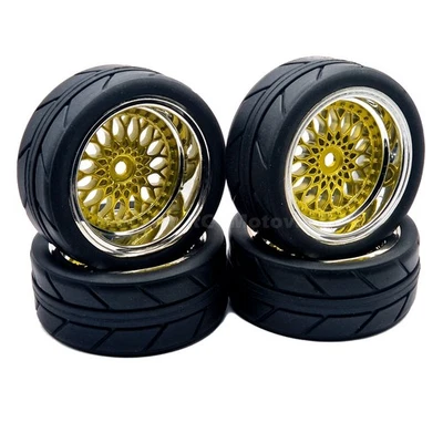 1/10 RC Road Wheels Tyres BBS Style Gold for Tamiya TT02 TT01 E 6mm 9mm offset