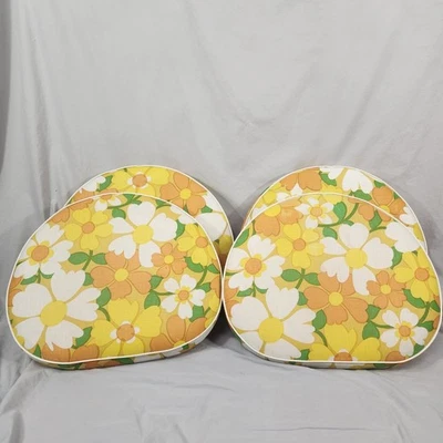 Juego de 4 Cojines de Asiento Exterior Vintage Retro Mediados de Siglo Floral Amarillo Naranja Foto 1 de 4