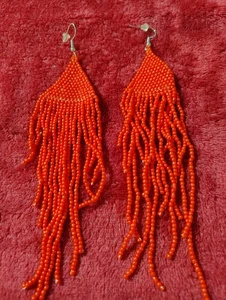 Beaded Dangling Earrings Red - Picture 1 of 2