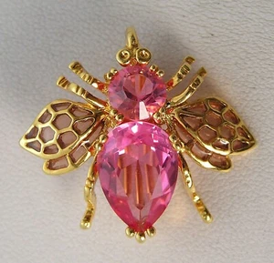 Stunning Joan Rivers Pink Plique-à-jour Enamel & Pink Rhinestone Bee Bug Fly Pin - Picture 1 of 6