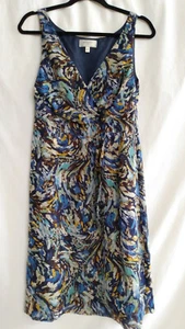 Anthropologie Moulinette Soeurs Size 6 Oak Apple Blue Silk Faux Wrap Dress EUC - Picture 1 of 12