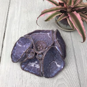 Vintage Clay Art Purple Flower Sculpture Decor Mid Century Modern Signed - Picture 1 of 11