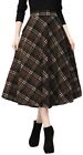 IDEALSANXUN Womens High Elastic Waist Maxi Skirt A-line Plaid Winter Warm Flare 