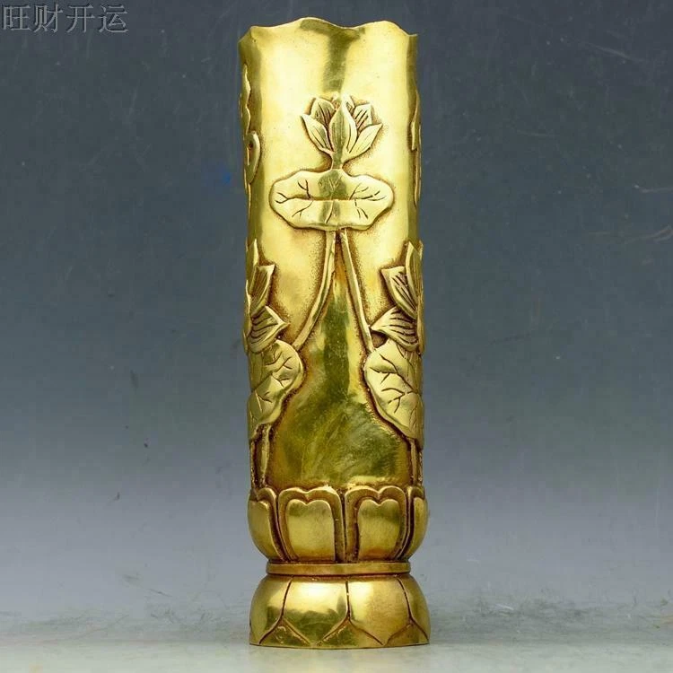 Китай латунный фэн-шуй счастливый лотос буддизм ручка контейнер щетка горшки старинный - Изображение 1 из 3