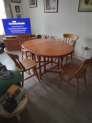 Hand Made Drop Leaf Pine Dining Table with 4 chairs - Image 1 of 3