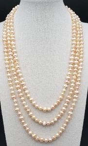Vintage Pearls Golden Peach Circled Oval Opera Endless Necklace 64" - Picture 1 of 21