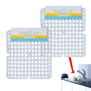 2 White Kitchen Sink 11 x 11 Inch Mat Drain Pad Plastic Protector Mesh Non-Slip - Picture 1 of 1