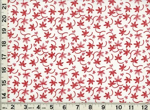 Small Red Leaves w/ Curvy Stems on White Quilting Sewing Fabric by Yard #536 - Picture 1 of 1