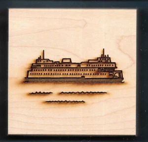 FERRY SHIP ISLAND DESTINATION TRAVEL VACATION CLEARSNAP wood burn RUBBER STAMP - Picture 1 of 3