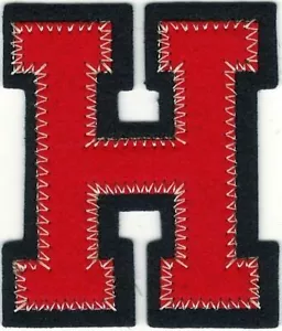 2 1/4"" x 2 1/2"" rot dunkelmarineblau Block Letterman's Buchstabe H Filz Aufnäher - Bild 1 von 1