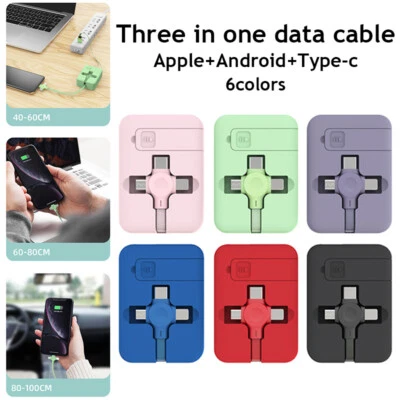 4in1 Retractable USB Type C Micro USB charge Cable for Phone Charger Data CaF ' - Image 1 of 4