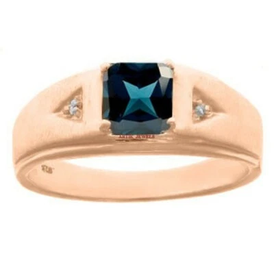 Natural London Blue Topaz with 14K Rose Gold Plated Silver Ring AJ576 - Image 1 of 4