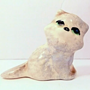 Miniature Cat Figurine White with Black Eyes and Tail Straight Out 3 1/4" Tall - Picture 1 of 12