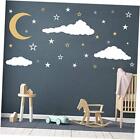 Moon, Stars And Clouds Wall Decals, Kids Wall Decoration, Nursery White,gold