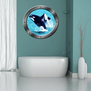 Calcomanía de pared de vinilo pelar y pegar orcas ballenas ojo de buey marino VWAQ - PO13 - Imagen 1 de 3