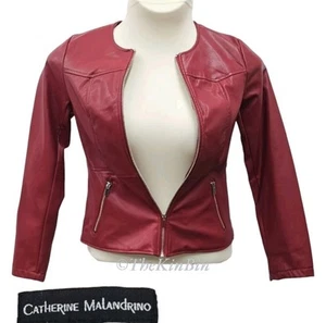 Catherine Malandrino Size Small Red Faux Leather Lined Zip-up Moto Jacket Biker - Picture 1 of 19