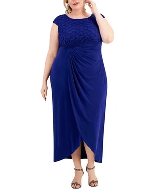 Vestido Connected Apparel Plus Talla 24W Azul Real Lentejuelas Encaje Drapeado Dobladillo Tulipán Foto 1 de 4