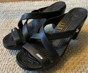 Crocs Cyprus IV Sandals Women's Size W7 Black Strappy Heel Platform Rubber Shoes - Picture 1 of 8